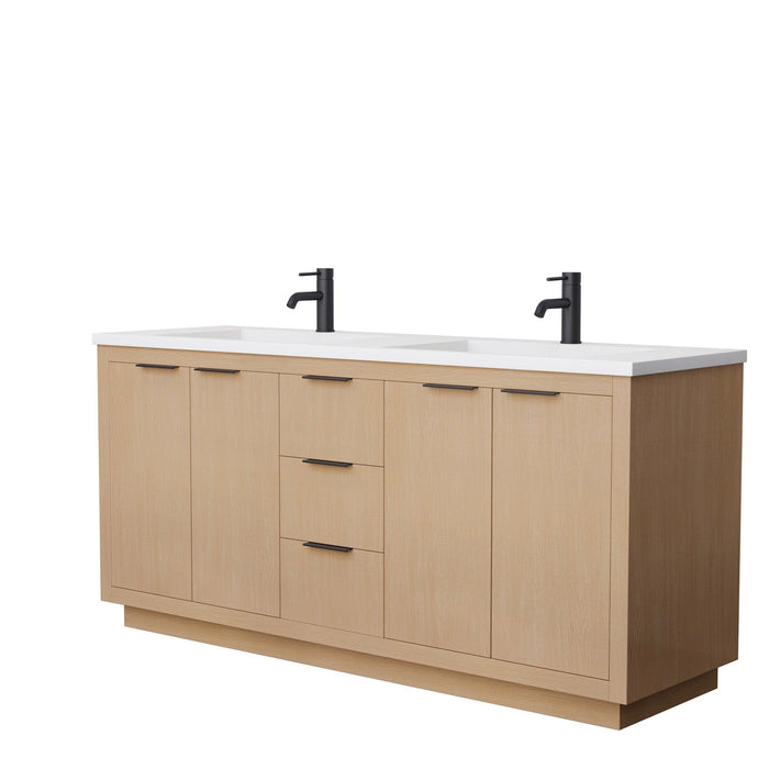 Wyndham Collection Maroni Inch Double Bathroom Vanity in Light Straw, 1.25 Inch Thick Matte White Solid Surface Countertop, Integrated Sinks - Sea & Stone Bath