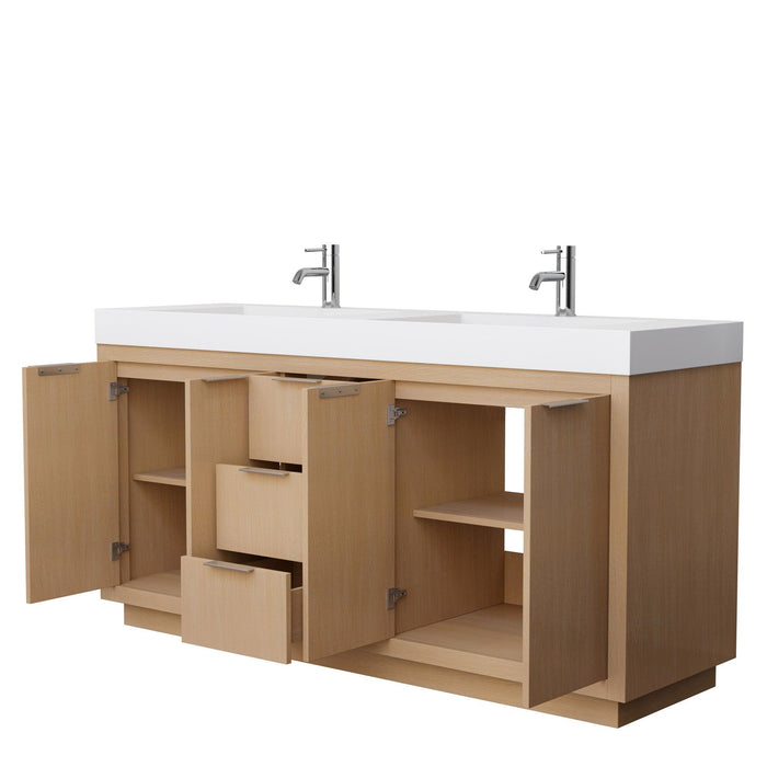 Wyndham Collection Maroni Double Bathroom Vanity in Light Straw, 4 Inch Thick Matte White Solid Surface Countertop, Integrated Sinks - Sea & Stone Bath