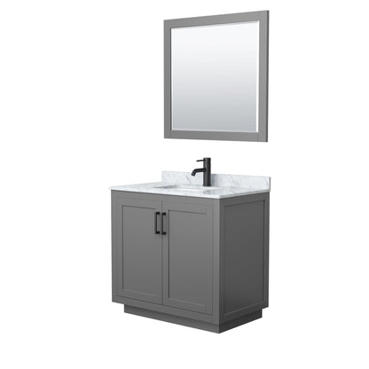 Wyndham Collection Miranda Single Bathroom Vanity in Dark Gray, White Carrara Marble Countertop, Undermount Square Sink, Complementary Trim, Optional Mirror - Sea & Stone Bath