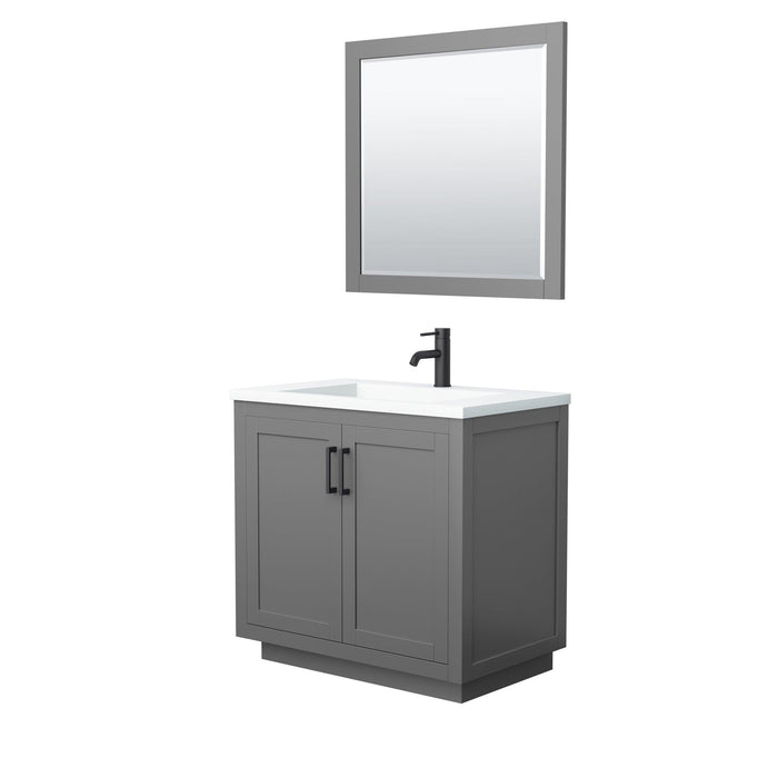 Wyndham Collection Miranda Single Bathroom Vanity in Dark Gray, 1.25 Inch Thick Matte White Solid Surface Countertop, Integrated Sink, Complementary Trim, Optional Mirror - Sea & Stone Bath