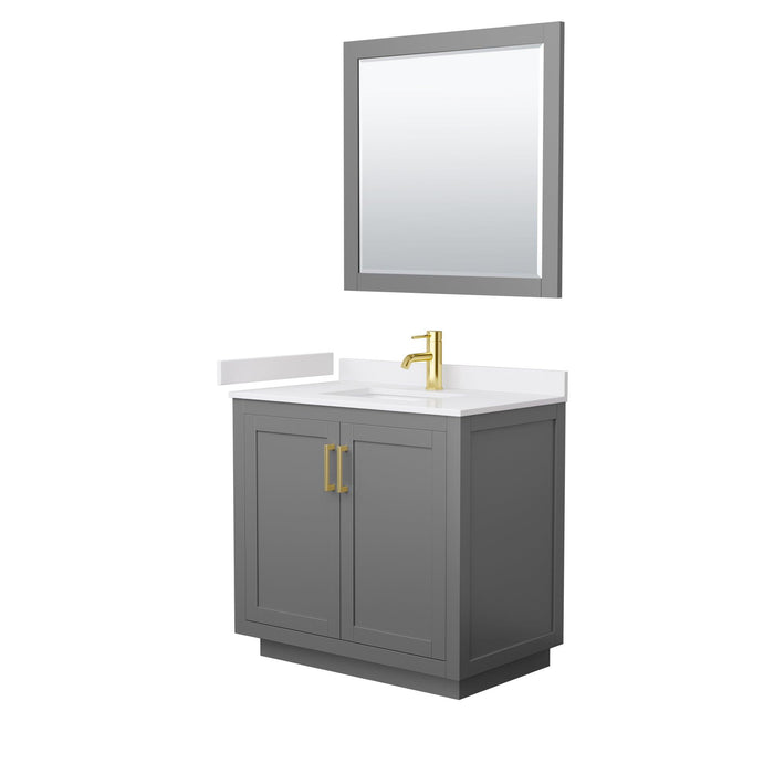 Wyndham Collection Miranda Single Bathroom Vanity in Dark Gray, White Cultured Marble Countertop, Undermount Square Sink, Complementary Trim, Optional Mirror - Sea & Stone Bath