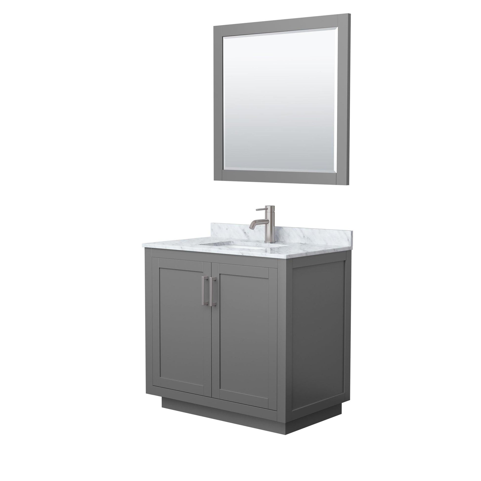 Wyndham Collection Miranda Single Bathroom Vanity in Dark Gray, White Carrara Marble Countertop, Undermount Square Sink, Complementary Trim, Optional Mirror - Sea & Stone Bath