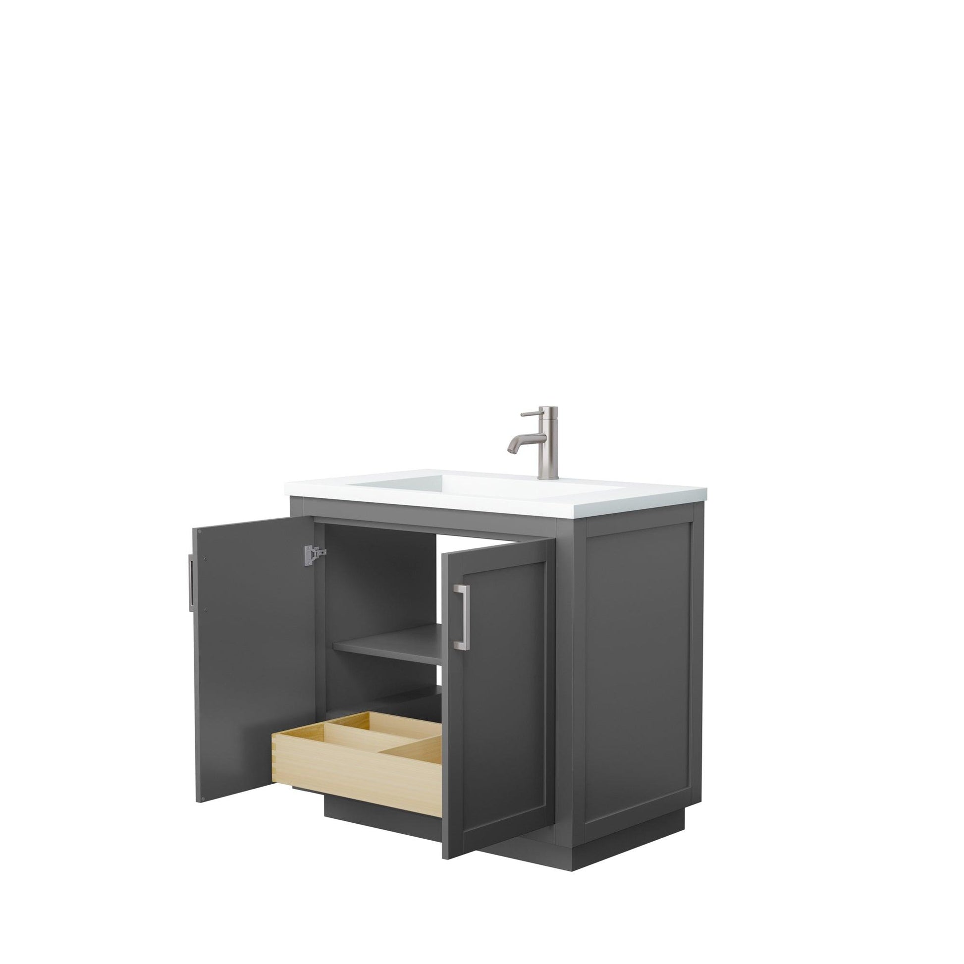 
  
  Wyndham Collection Miranda Single Bathroom Vanity in Dark Gray, 1.25 Inch Thick Matte White Solid Surface Countertop, Integrated Sink, Complementary Trim, Optional Mirror
  
