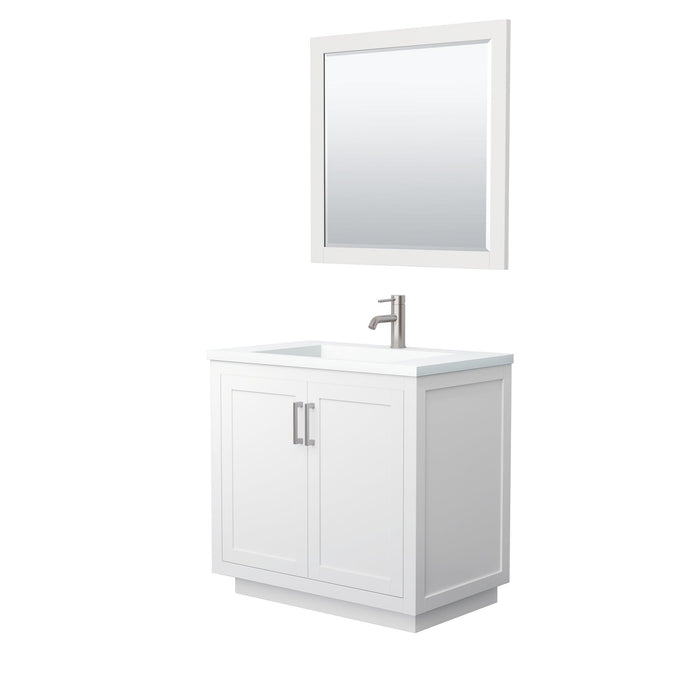 Wyndham Collection Miranda Single Bathroom Vanity in White, 1.25 Inch Thick Matte White Solid Surface Countertop, Integrated Sink, Complementary Trim, Optional Mirror - Sea & Stone Bath