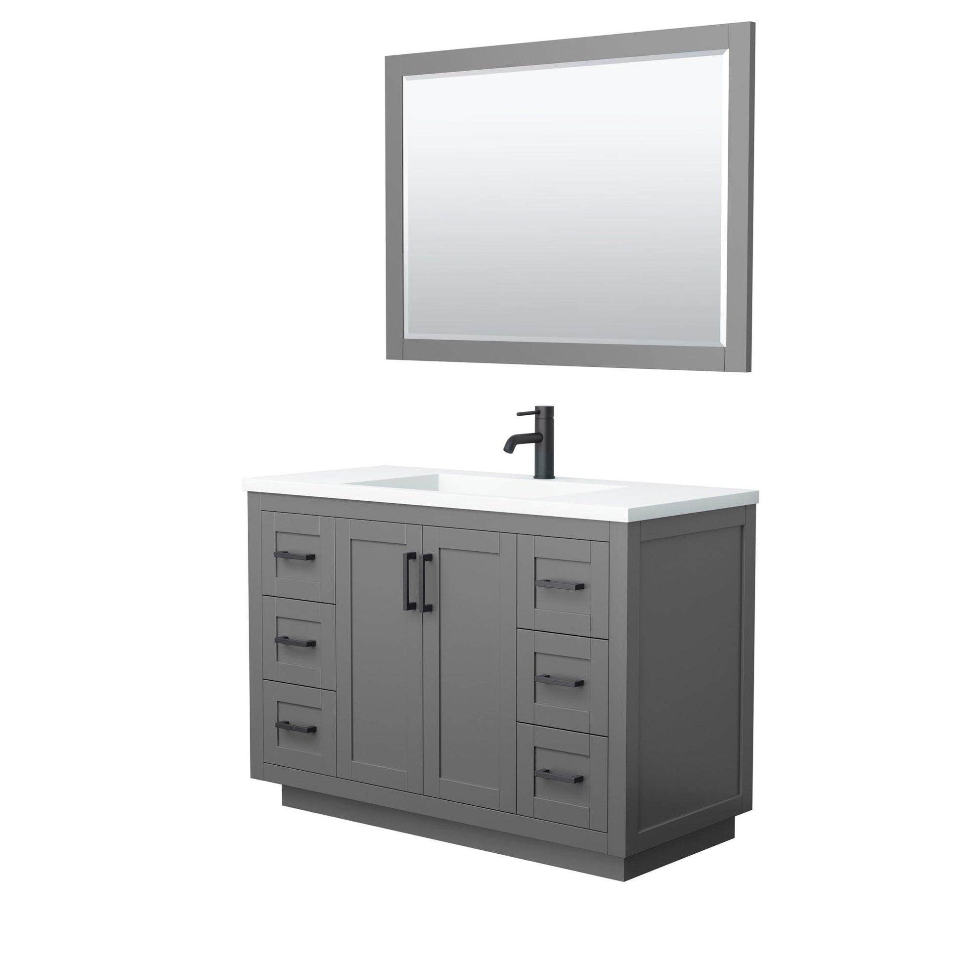 
  
  Wyndham Collection Miranda Single Bathroom Vanity in Dark Gray, 1.25 Inch Thick Matte White Solid Surface Countertop, Integrated Sink, Complementary Trim, Optional Mirror
  
