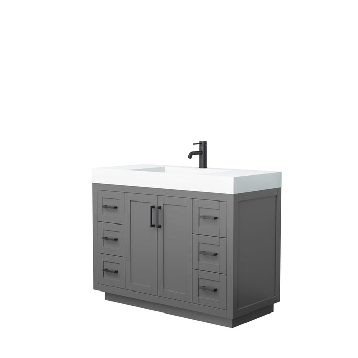 Wyndham Collection Miranda Single Bathroom Vanity in Dark Gray, 4 Inch Thick Matte White Solid Surface Countertop, Integrated Sink, Complementary Trim, Optional Mirror - Sea & Stone Bath