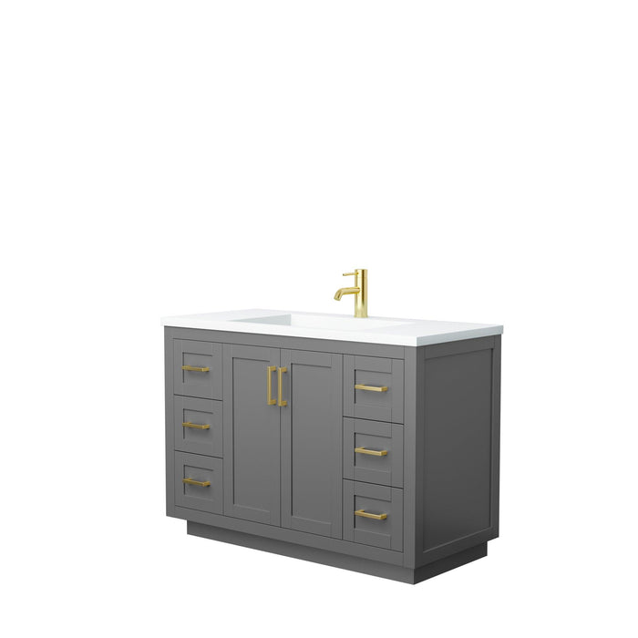 Wyndham Collection Miranda Single Bathroom Vanity in Dark Gray, 1.25 Inch Thick Matte White Solid Surface Countertop, Integrated Sink, Complementary Trim, Optional Mirror - Sea & Stone Bath