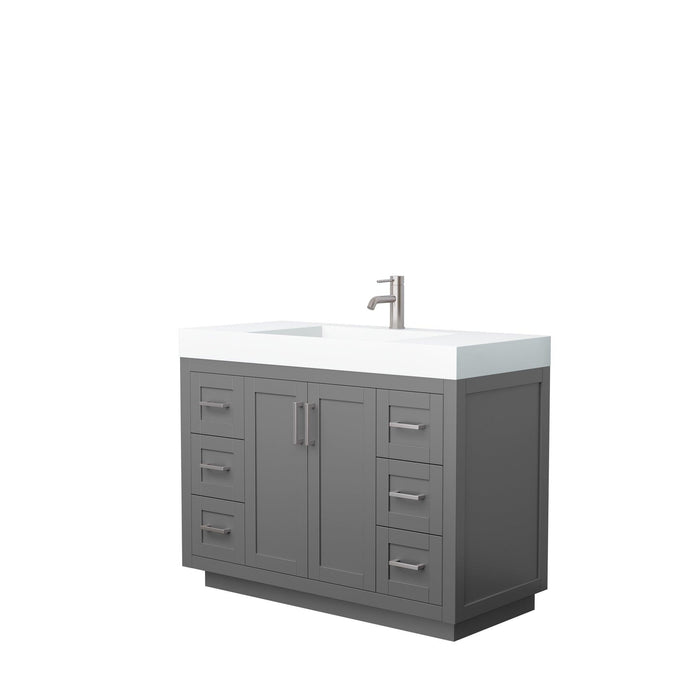 Wyndham Collection Miranda Single Bathroom Vanity in Dark Gray, 4 Inch Thick Matte White Solid Surface Countertop, Integrated Sink, Complementary Trim, Optional Mirror - Sea & Stone Bath