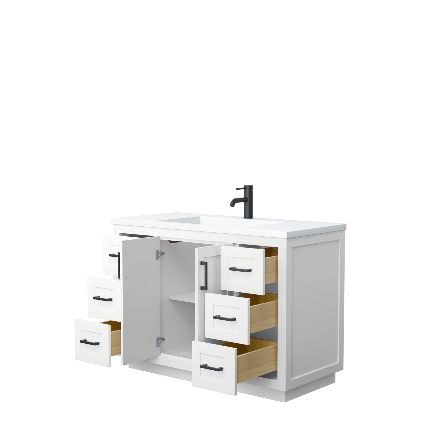 Wyndham Collection Miranda Single Bathroom Vanity in White, 1.25 Inch Thick Matte White Solid Surface Countertop, Integrated Sink, Complementary Trim, Optional Mirror - Sea & Stone Bath