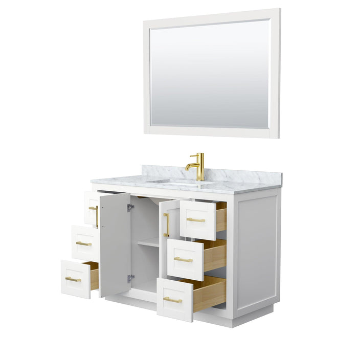 Wyndham Collection Miranda Single Bathroom Vanity in White, White Carrara Marble Countertop, Undermount Square Sink, Complementary Trim, Optional Mirror - Sea & Stone Bath