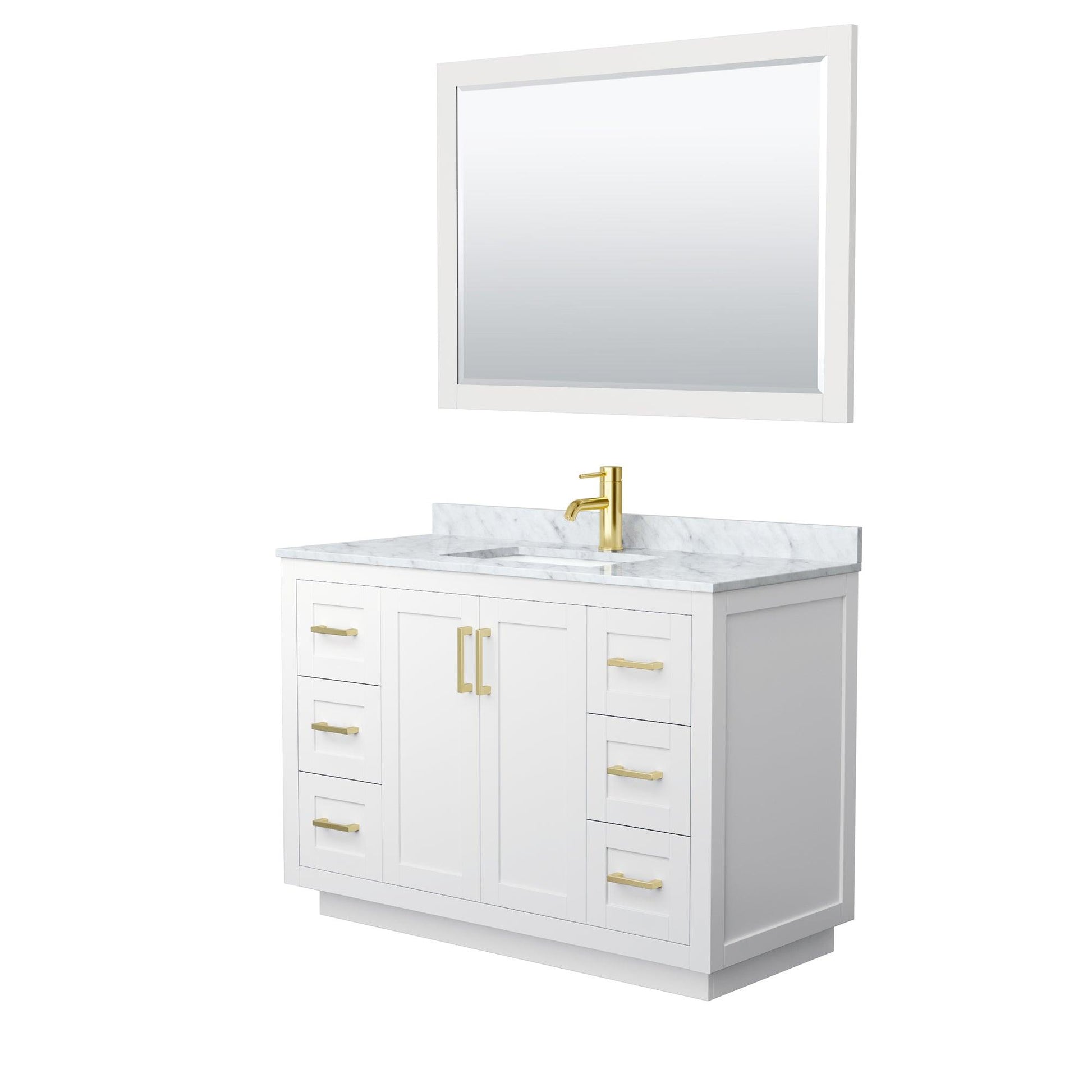 Wyndham Collection Miranda Single Bathroom Vanity in White, White Carrara Marble Countertop, Undermount Square Sink, Complementary Trim, Optional Mirror - Sea & Stone Bath
