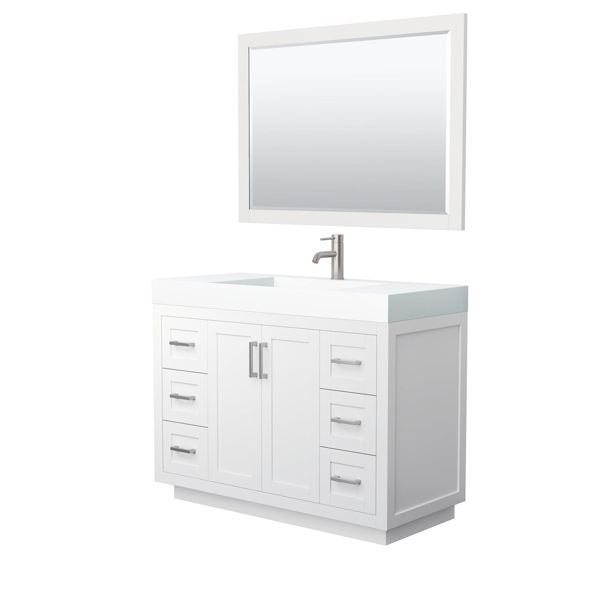Wyndham Collection Miranda Single Bathroom Vanity in White, 4 Inch Thick Matte White Solid Surface Countertop, Integrated Sink, Complementary Trim, Optional Mirror - Sea & Stone Bath
