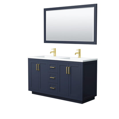 Wyndham Collection Miranda Double Bathroom Vanity in Dark Blue, 1.25 Inch Thick Matte White Solid Surface Countertop, Integrated Sinks, Complementary Trim, Optional Mirror - Sea & Stone Bath