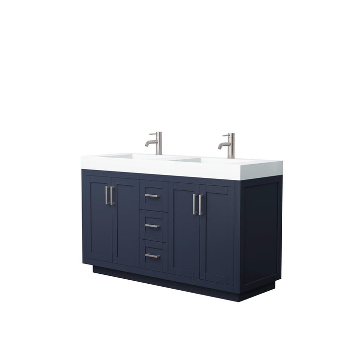 Wyndham Collection Miranda Double Bathroom Vanity in Dark Blue, 4 Inch Thick Matte White Solid Surface Countertop, Integrated Sinks, Complementary Trim, Optional Mirror - Sea & Stone Bath
