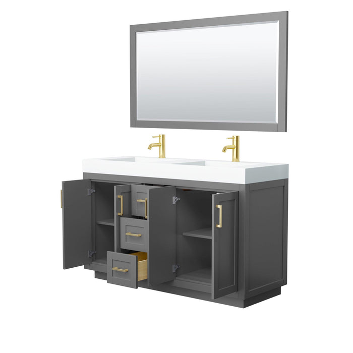 Wyndham Collection Miranda Double Bathroom Vanity in Dark Gray, 4 Inch Thick Matte White Solid Surface Countertop, Integrated Sinks, Complementary Trim, Optional Mirror - Sea & Stone Bath