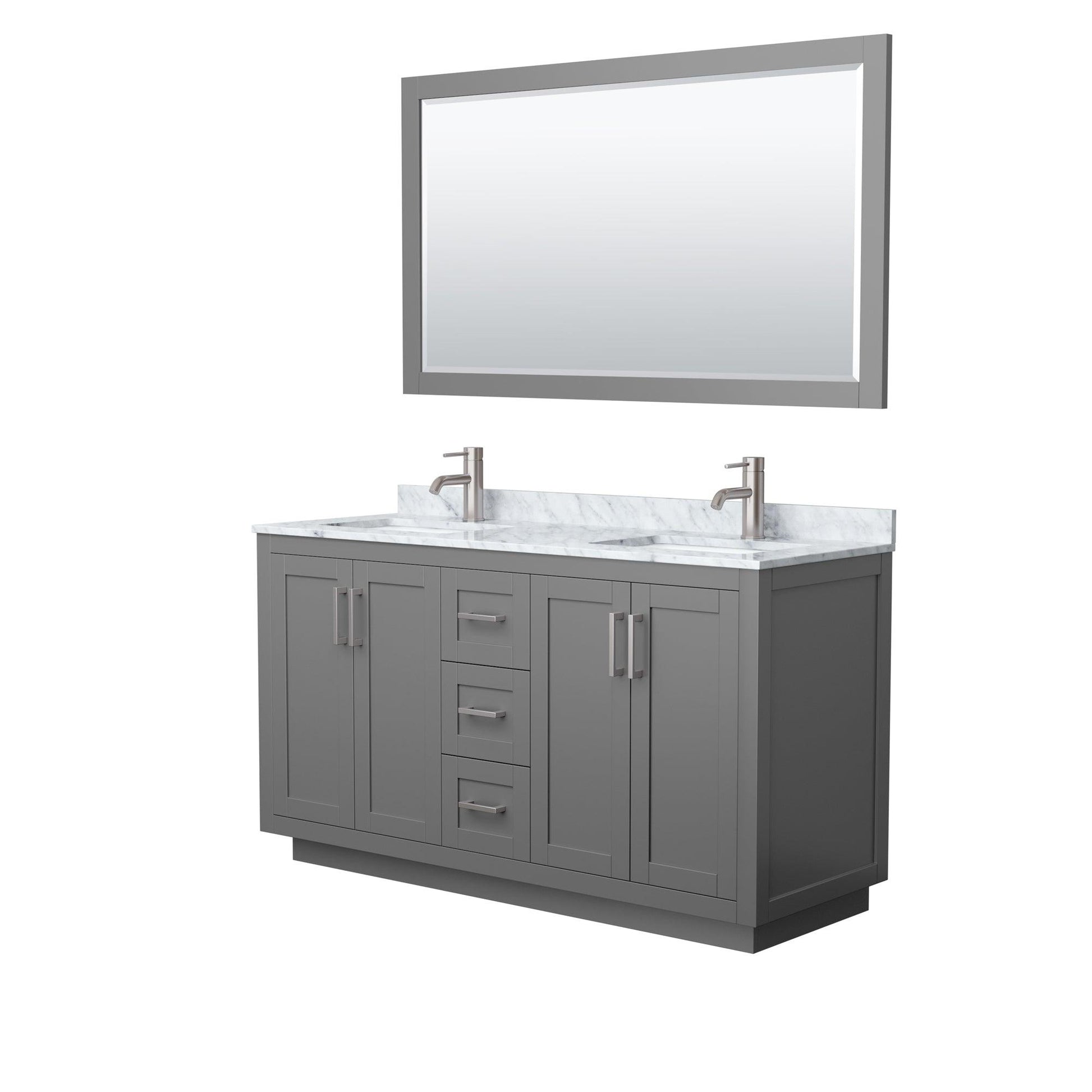 
  
  Wyndham Collection Miranda Double Bathroom Vanity in Dark Gray, White Carrara Marble Countertop, Undermount Square Sinks, Complementary Trim, Optional Mirror
  
