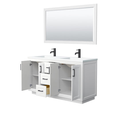 Wyndham Collection Miranda Double Bathroom Vanity in White, 1.25 Inch Thick Matte White Solid Surface Countertop, Integrated Sinks, Complementary Trim, Optional Mirror - Sea & Stone Bath