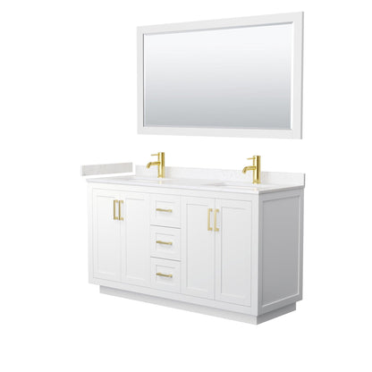Wyndham Collection Miranda Double Bathroom Vanity in White, Light-Vein Carrara Cultured Marble Countertop, Undermount Square Sinks, Complementary Trim, Optional Mirror - Sea & Stone Bath