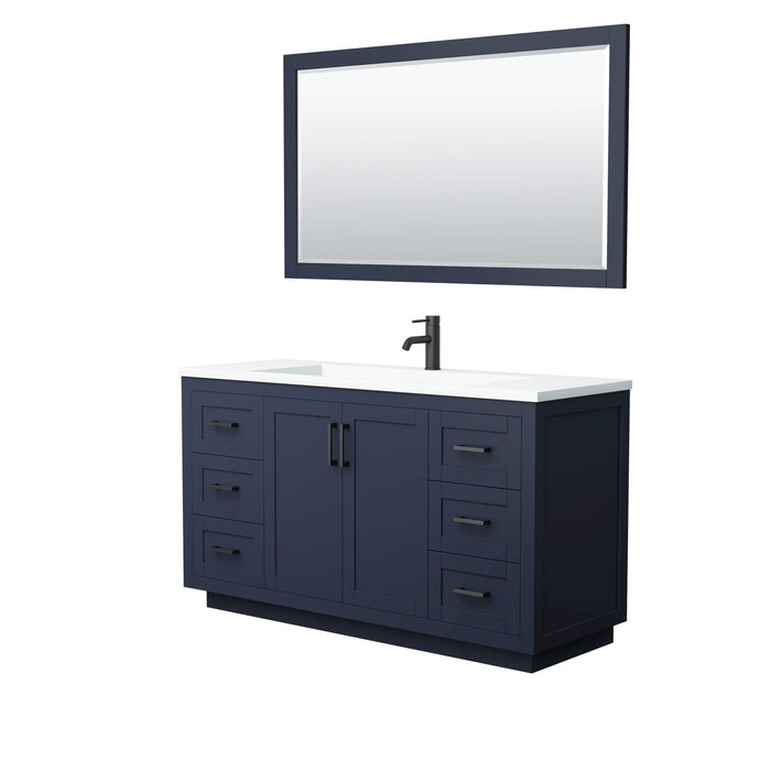 Wyndham Collection Miranda Single Bathroom Vanity in Dark Blue, 1.25 Inch Thick Matte White Solid Surface Countertop, Integrated Sink, Complementary Trim, Optional Mirror - Sea & Stone Bath