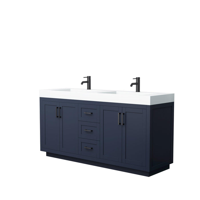 Wyndham Collection Miranda Double Bathroom Vanity in Dark Blue, 4 Inch Thick Matte White Solid Surface Countertop, Integrated Sinks, Complementary Trim, Optional Mirror - Sea & Stone Bath