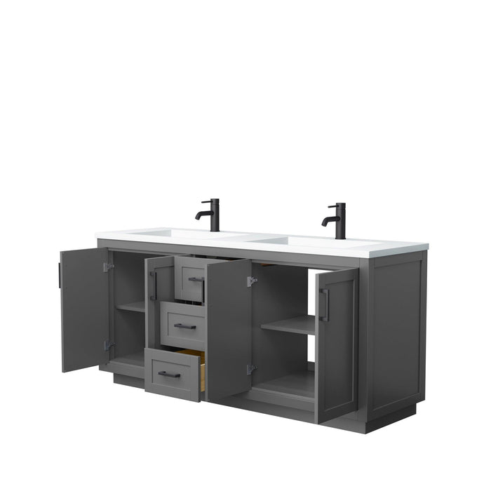Wyndham Collection Miranda Double Bathroom Vanity in Dark Gray, 1.25 Inch Thick Matte White Solid Surface Countertop, Integrated Sinks, Complementary Trim, Optional Mirror - Sea & Stone Bath