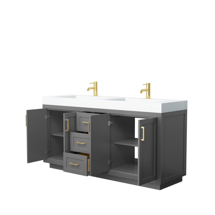 Wyndham Collection Miranda Double Bathroom Vanity in Dark Gray, 4 Inch Thick Matte White Solid Surface Countertop, Integrated Sinks, Complementary Trim, Optional Mirror - Sea & Stone Bath