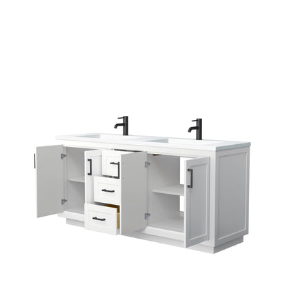Wyndham Collection Miranda Double Bathroom Vanity in White, 1.25 Inch Thick Matte White Solid Surface Countertop, Integrated Sinks, Complementary Trim, Optional Mirror - Sea & Stone Bath