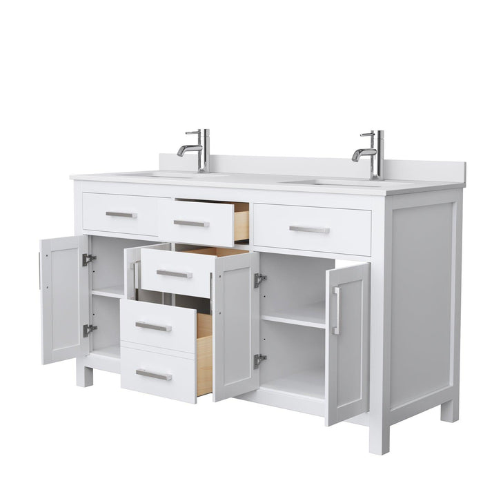 Wyndham Collection Beckett Double Bathroom Vanity with White Cultured Marble Countertop, Undermount Square Sinks, No Mirror - Sea & Stone Bath