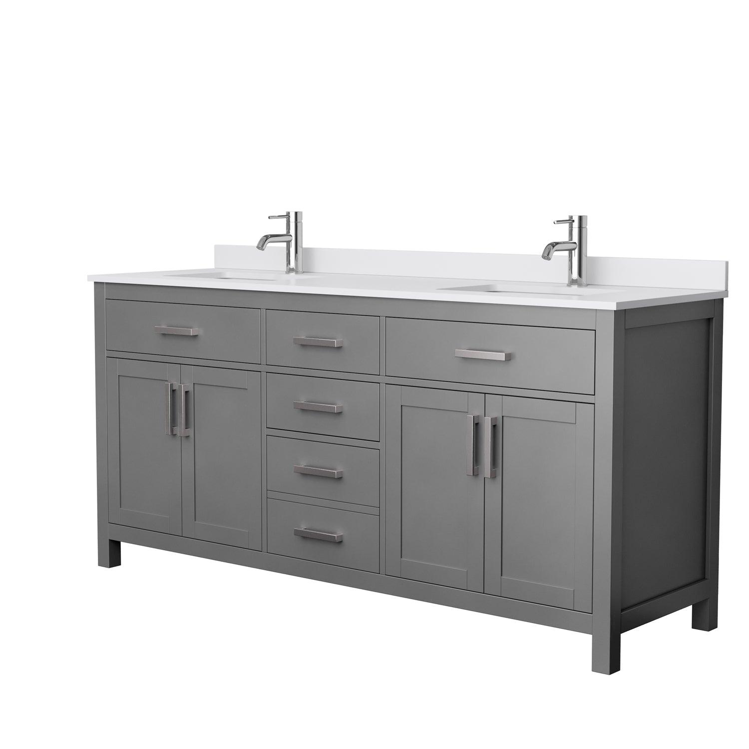 Wyndham Collection Beckett Double Bathroom Vanity with White Cultured Marble Countertop, Undermount Square Sinks, No Mirror - Sea & Stone Bath