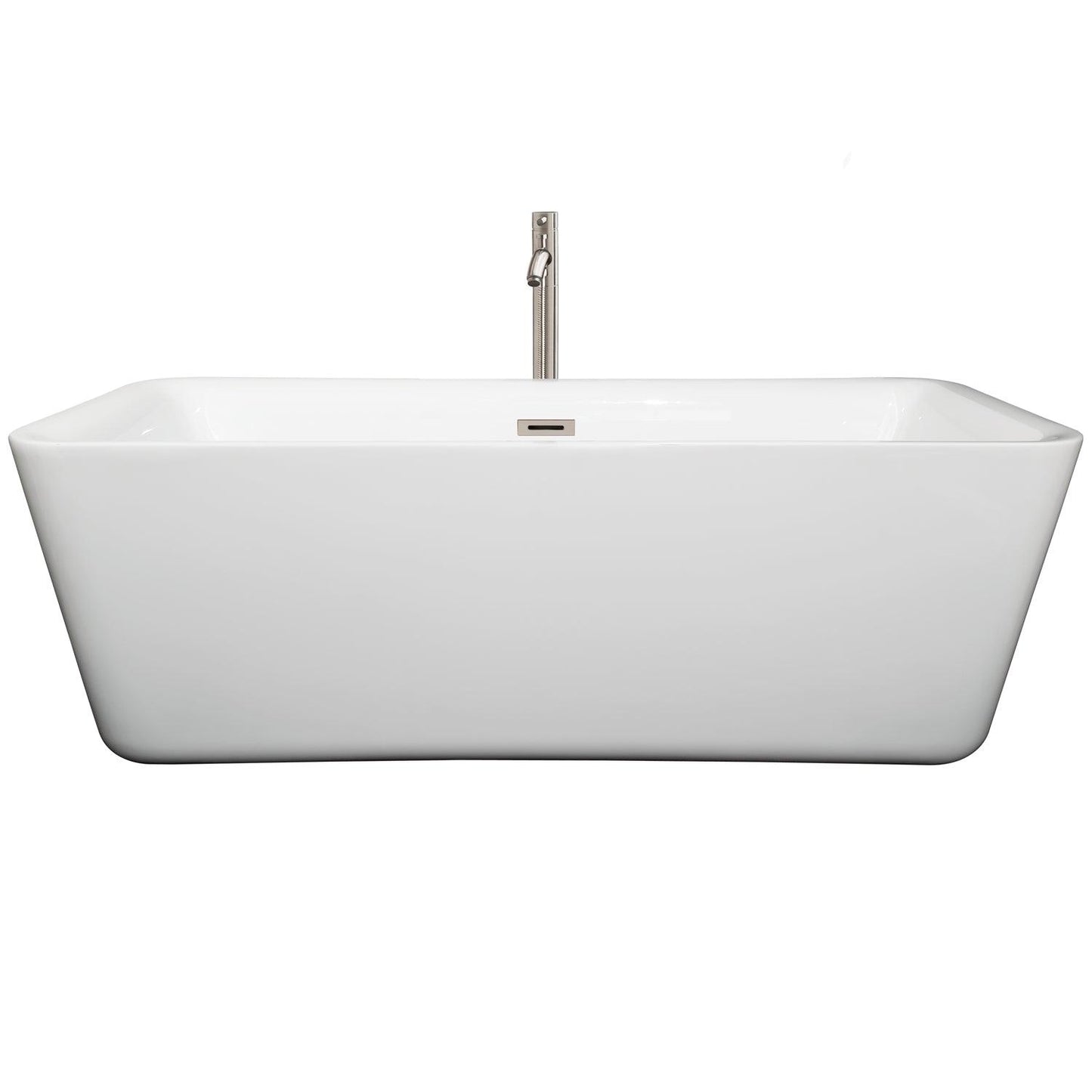 Wyndham Collection Emily 69 Inch Freestanding Bathtub in White with Drain and Overflow Trim - Sea & Stone Bath