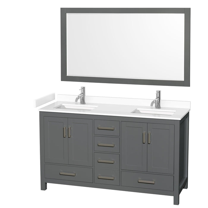 Wyndham Collection Sheffield Double Bathroom Vanity with White Cultured Marble Countertop, Undermount Square Sinks, Optional Mirror/Medicine Cabinet - Sea & Stone Bath