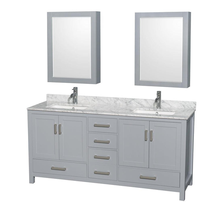 Wyndham Collection Sheffield Double Bathroom Vanity with White Carrara Marble Countertop, Undermount Square Sinks, and Optional Mirror/Medicine Cabinet - Sea & Stone Bath