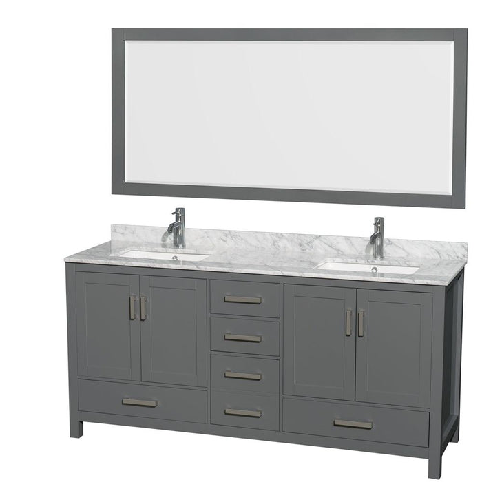 Wyndham Collection Sheffield Double Bathroom Vanity with White Carrara Marble Countertop, Undermount Square Sinks, and Optional Mirror/Medicine Cabinet - Sea & Stone Bath