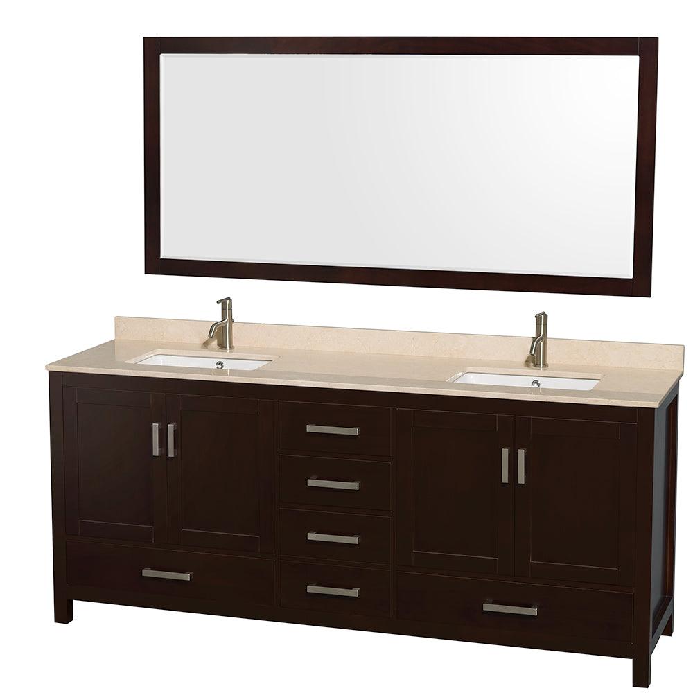Wyndham Collection Sheffield 80 Inch Double Bathroom Vanity with Ivory Marble Countertop, Undermount Square Sinks, and Optional Mirror/Medicine Cabinet - Sea & Stone Bath