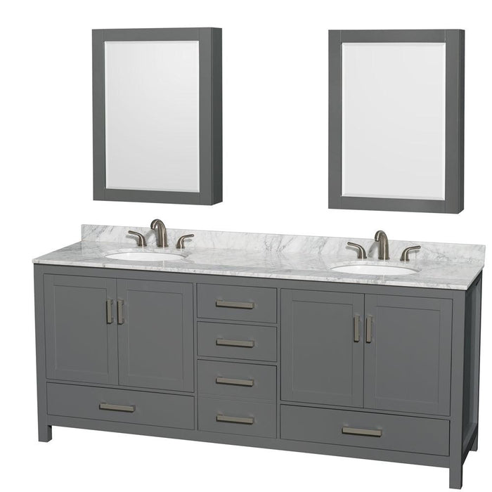 Wyndham Collection Sheffield Double Bathroom Vanity with White Carrara Marble Countertop, Undermount Oval Sinks, and Optional Mirror/Medicine Cabinet - Sea & Stone Bath