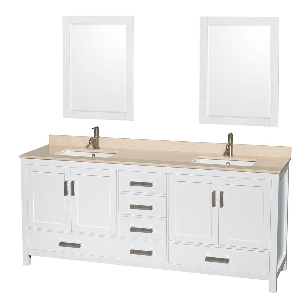 Wyndham Collection Sheffield 80 Inch Double Bathroom Vanity with Ivory Marble Countertop, Undermount Square Sinks, and Optional Mirror/Medicine Cabinet - Sea & Stone Bath