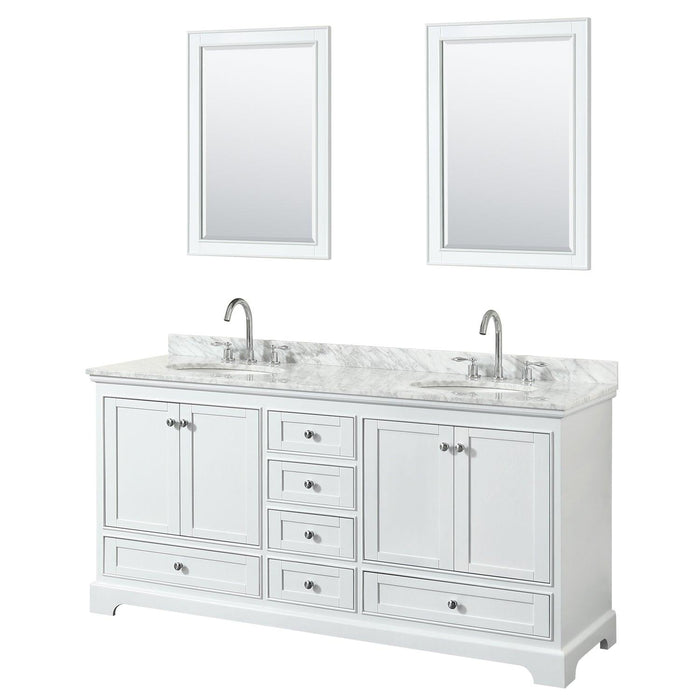 Wyndham Collection Deborah Double Bathroom Vanity with White Carrara Marble Countertop, Undermount Oval Sinks, Optional 24 Inch Mirrors/Medicine Cabinets - Sea & Stone Bath