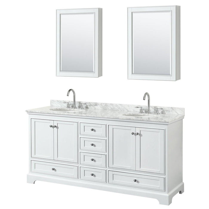 Wyndham Collection Deborah Double Bathroom Vanity with White Carrara Marble Countertop, Undermount Oval Sinks, Optional 24 Inch Mirrors/Medicine Cabinets - Sea & Stone Bath