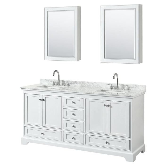 Wyndham Collection Deborah Double Bathroom Vanity with White Carrara Marble Countertop, Undermount Square Sinks, Optional 24 Inch Mirrors/Medicine Cabinets - Sea & Stone Bath