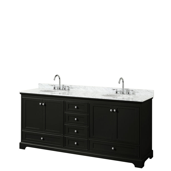 Wyndham Collection Deborah Double Bathroom Vanity with White Carrara Marble Countertop, Undermount Oval Sinks, Optional 24 Inch Mirrors/Medicine Cabinets