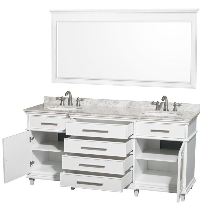 Wyndham Collection Berkeley Double Bathroom Vanity in White with White Carrara Marble Top with White Undermount Oval Sinks and Optional Mirrors - Sea & Stone Bath