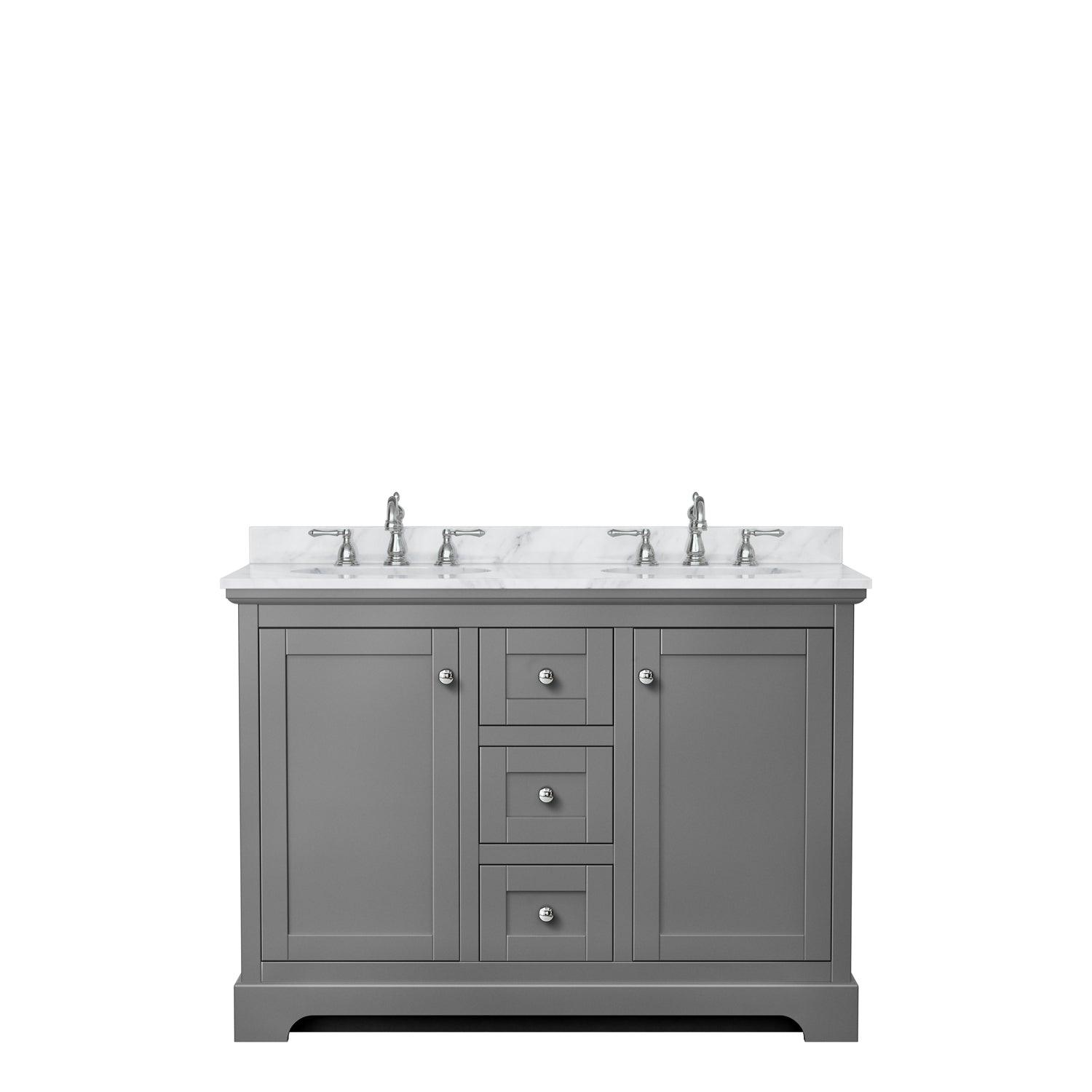 Wyndham Collection Avery Double Bathroom Vanity with White Carrara Marble Countertop, Undermount Oval Sinks, Optional Mirror - Sea & Stone Bath