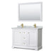 Wyndham Collection Avery Double Bathroom Vanity in White, White Carrara Marble Countertop, Undermount Square Sinks, Optional Mirror, Brushed Gold Trim - Sea & Stone Bath