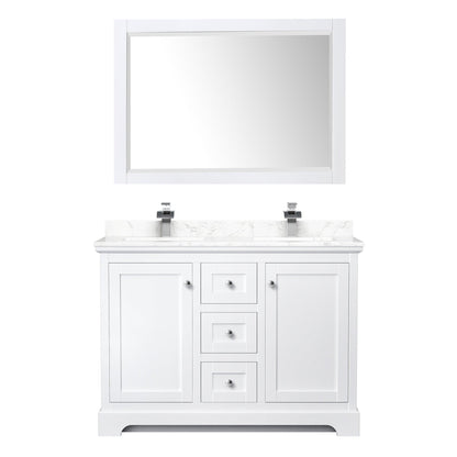 Wyndham Collection Avery 48 Inch Double Bathroom Vanity with Dark-Vein Carrara Cultured Marble Countertop, Undermount Square Sinks, Optional Mirror - Sea & Stone Bath