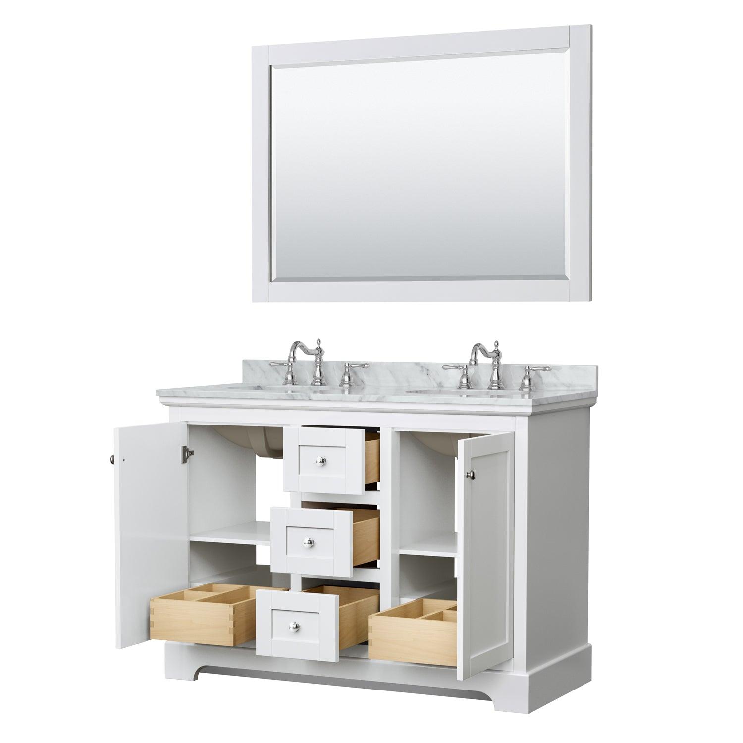 Wyndham Collection Avery Double Bathroom Vanity with White Carrara Marble Countertop, Undermount Oval Sinks, Optional Mirror - Sea & Stone Bath