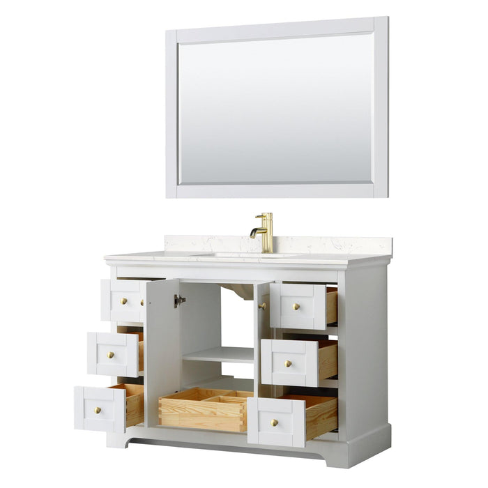 Wyndham Collection Avery Single Bathroom Vanity in White, Light-Vein Carrara Cultured Marble Countertop, Undermount Square Sink, Optional Mirror, Brushed Gold Trim - Sea & Stone Bath