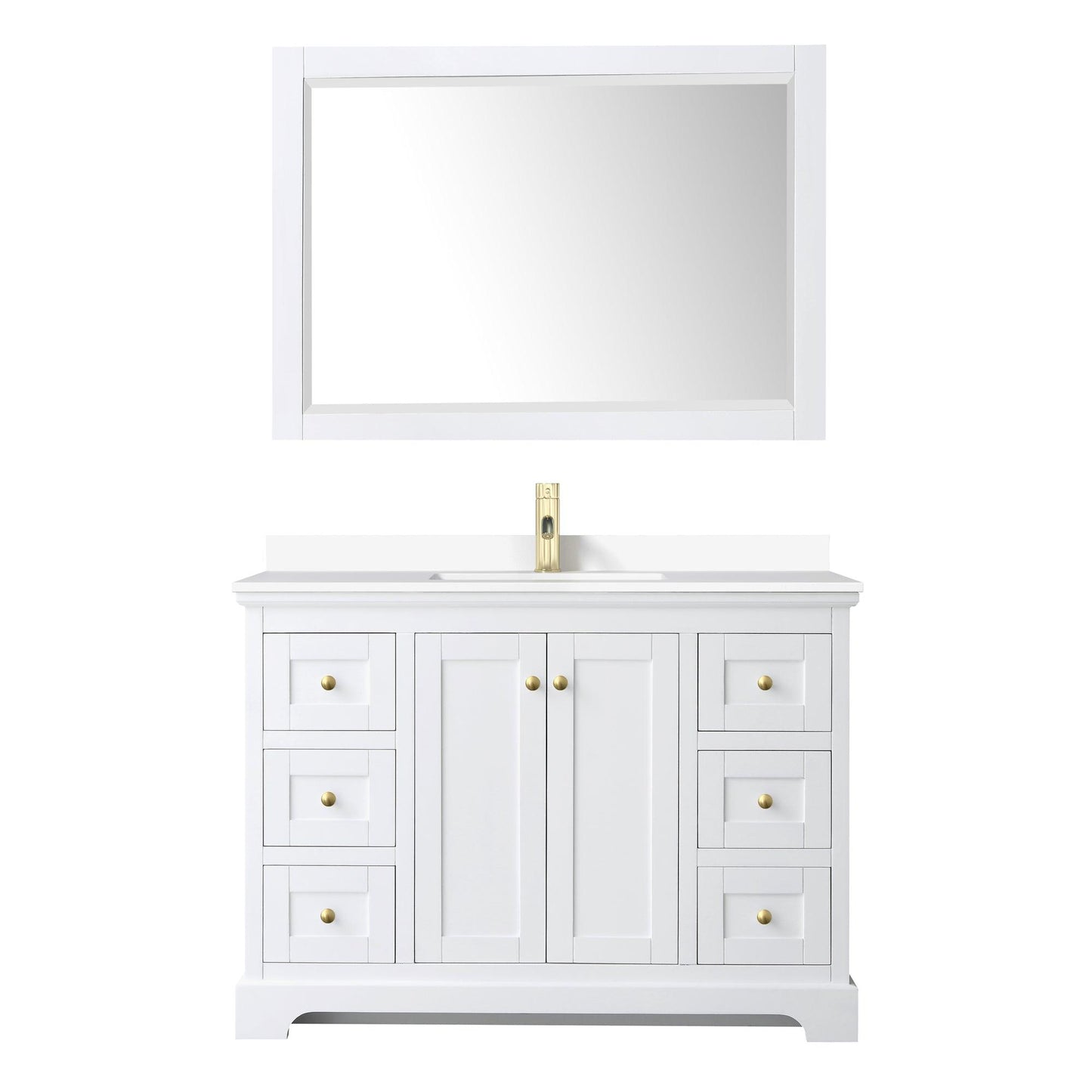 Wyndham Collection Avery Single Bathroom Vanity in White, White Cultured Marble Countertop, Undermount Square Sink, Optional Mirror, Brushed Gold Trim - Sea & Stone Bath