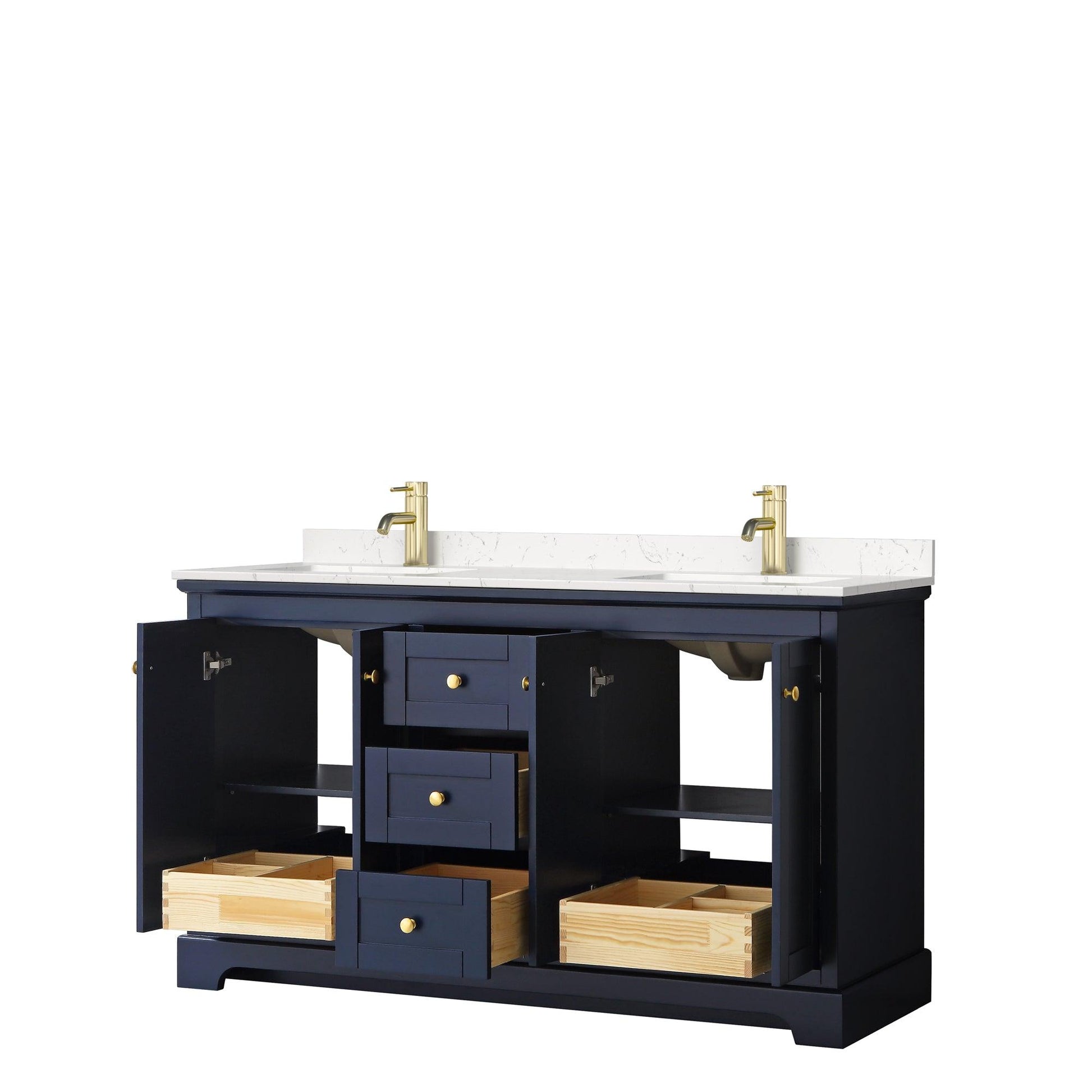 
  
  Wyndham Collection Avery Double Bathroom Vanity with Light-Vein Carrara Cultured Marble Countertop, Undermount Square Sinks, Optional Mirror
  
