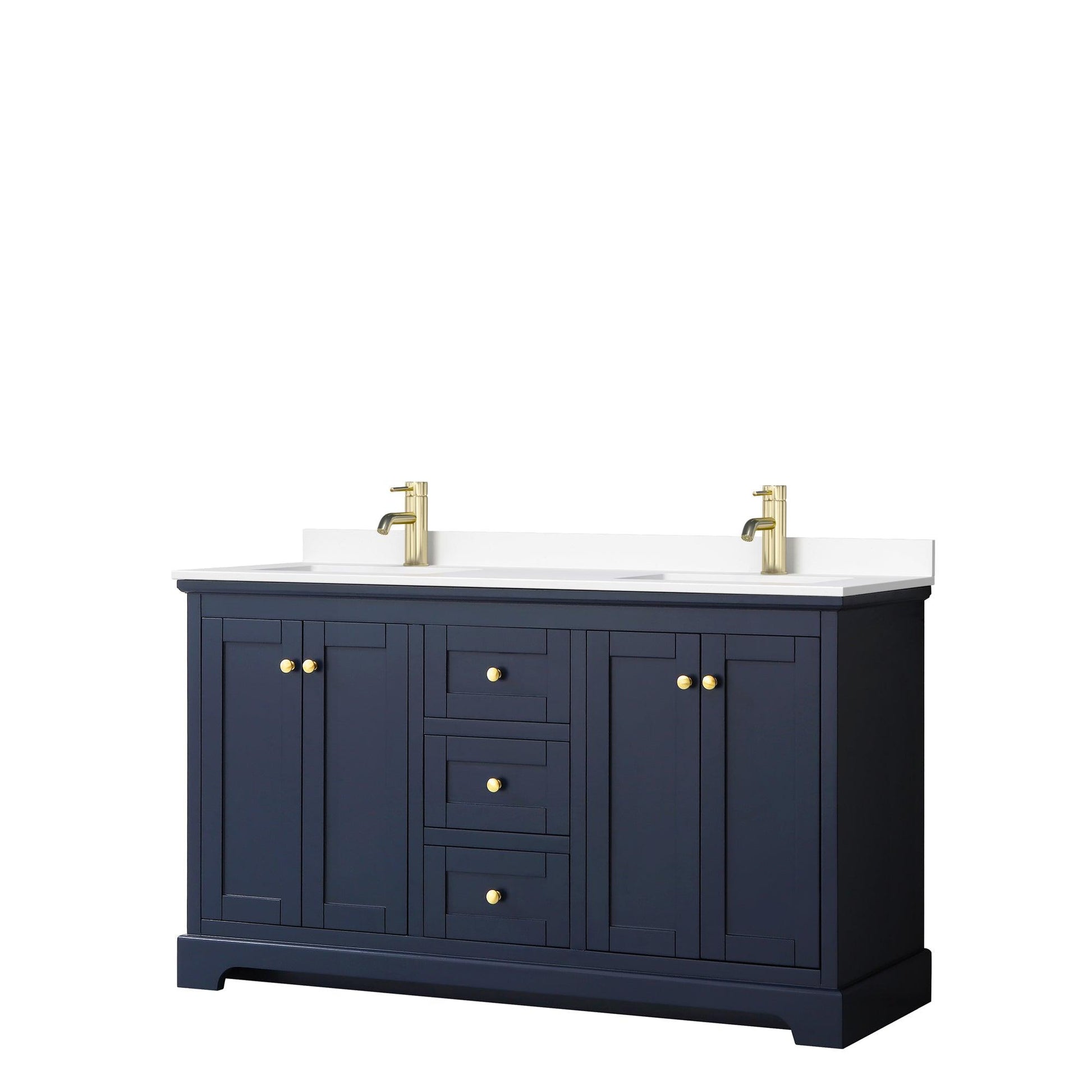 Wyndham Collection Avery Double Bathroom Vanity with White Cultured Marble Countertop, Undermount Square Sinks, Optional Mirror - Sea & Stone Bath