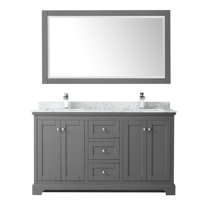 Wyndham Collection Avery Double Bathroom Vanity with White Carrara Marble Countertop, Undermount Square Sinks, Optional Mirror - Sea & Stone Bath